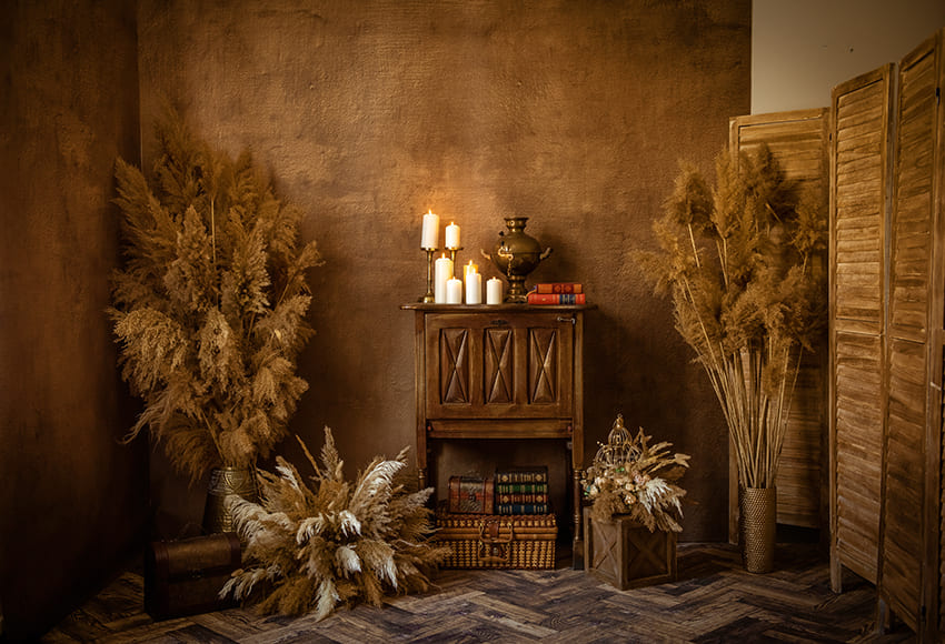 Boho Screen Pampas Grass Vintage Backdrop 