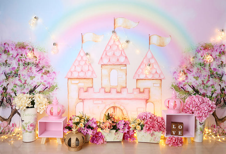 Rainbow Castle Flowers Spring Photo Backdrop D1066 – Dbackdrop