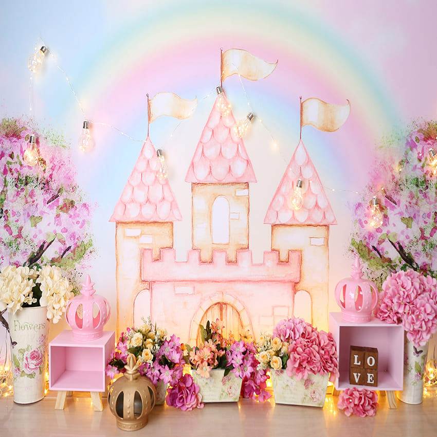 Rainbow Castle Flowers Spring Photo Backdrop D1066