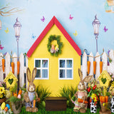 Cartoon Barn House Bunny Flowers Backdrop D1067