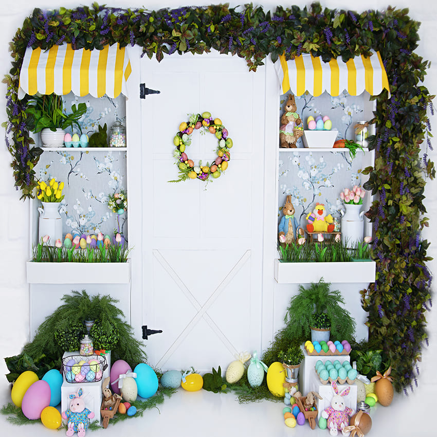 Easter Shop Eggs Leaves Photography Backdrop D1068