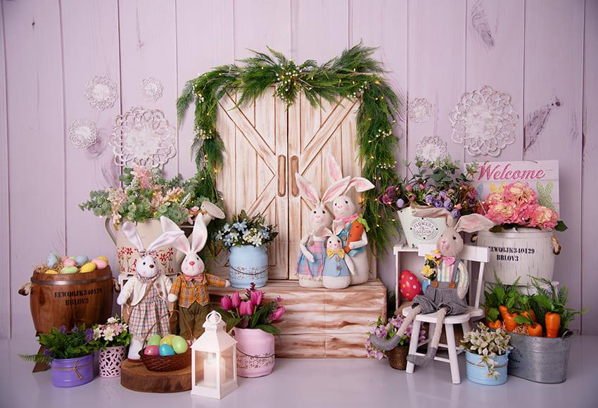 Bunny Family Barn Door Easter Backdrop