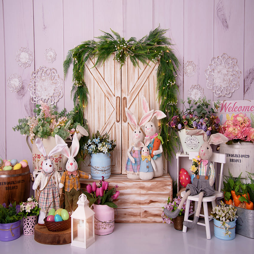 Bunny Family Barn Door Easter Backdrop D1069