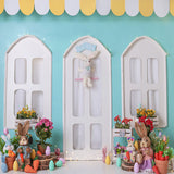 Easter Flowers Bunny Shop Window Backdrop D1072