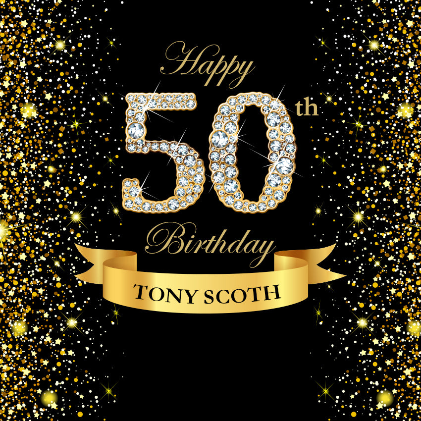 Gold and Black 50th Personized Birthday Photography Backdrop D604