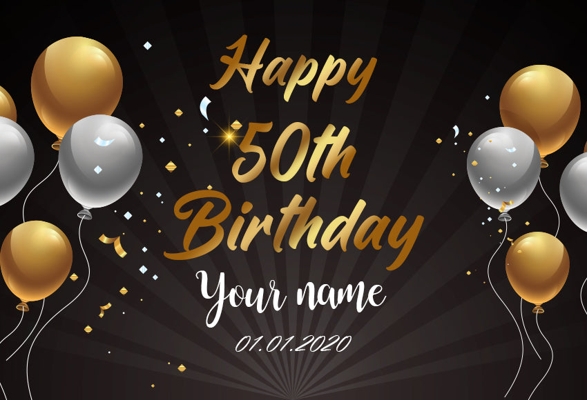 Happy 50th Birthday Gold and Black Photography Backdrop D607