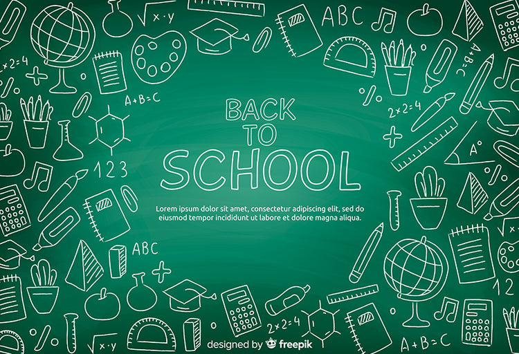 Back to School Backdrop Chalk Drawing Green Chalkboard Backdrop D644 ...