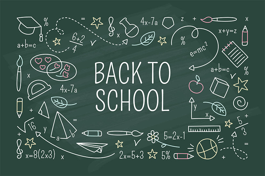 Back to School Backdrop Colorful Chalk Drawing Green Chalkboard Backdrop D649