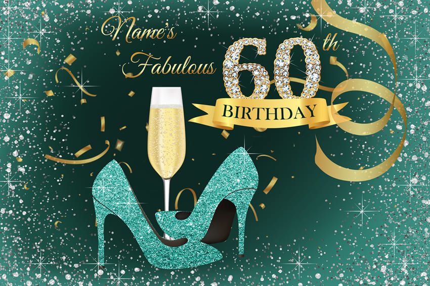 Fabulous 60th Birthday Custom Green Backdrop 