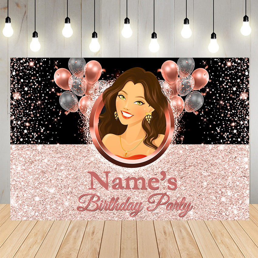 Custom Photo Backdrop Rose Gold Black Birthday Shining Backdrop