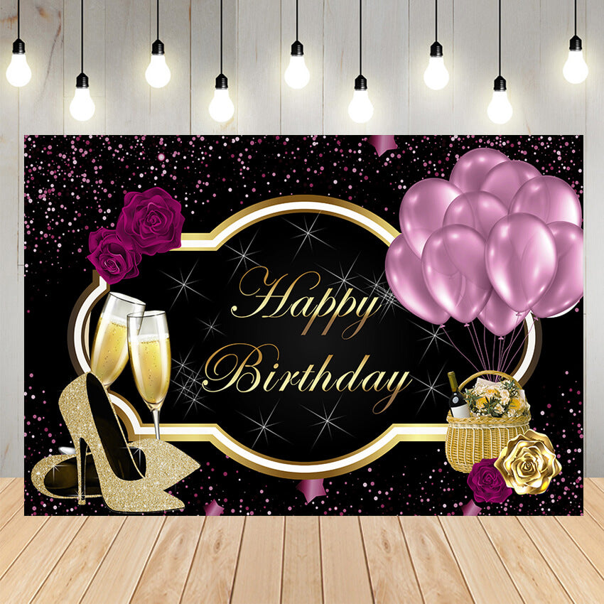 Purple Gold Birthday Party Custom Backdrop Banner D738