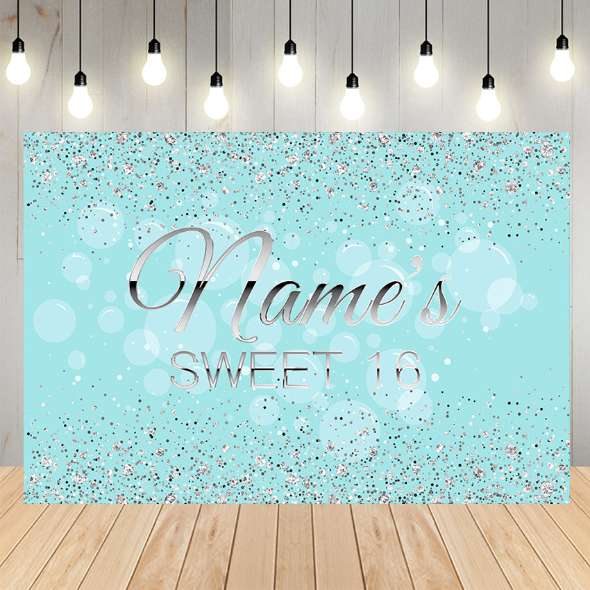 Teal and Silver Sweet 16 Custom Birthday Bokeh Backdrop