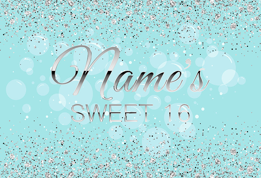 Teal and Silver Sweet 16 Custom Birthday Bokeh Backdrop