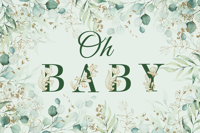 Green Leaves Baby Shower Personalized Backdrop