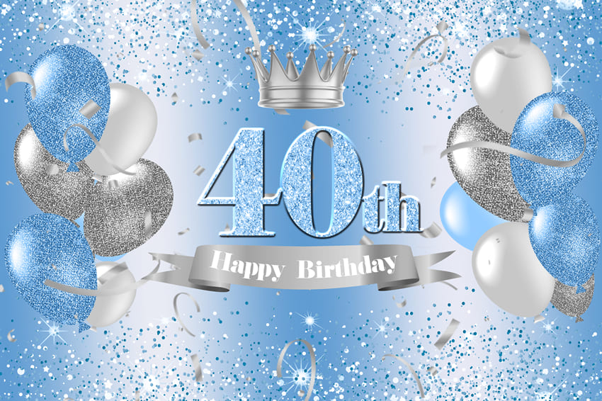 Blue Sliver Custom 40th Birthday Backdrop Banner