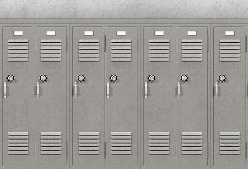 Back to School Locker Row Gray Backdrop