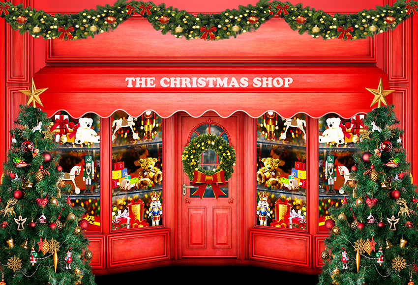 Christmas Shop Backdrop Holiday Winter Background