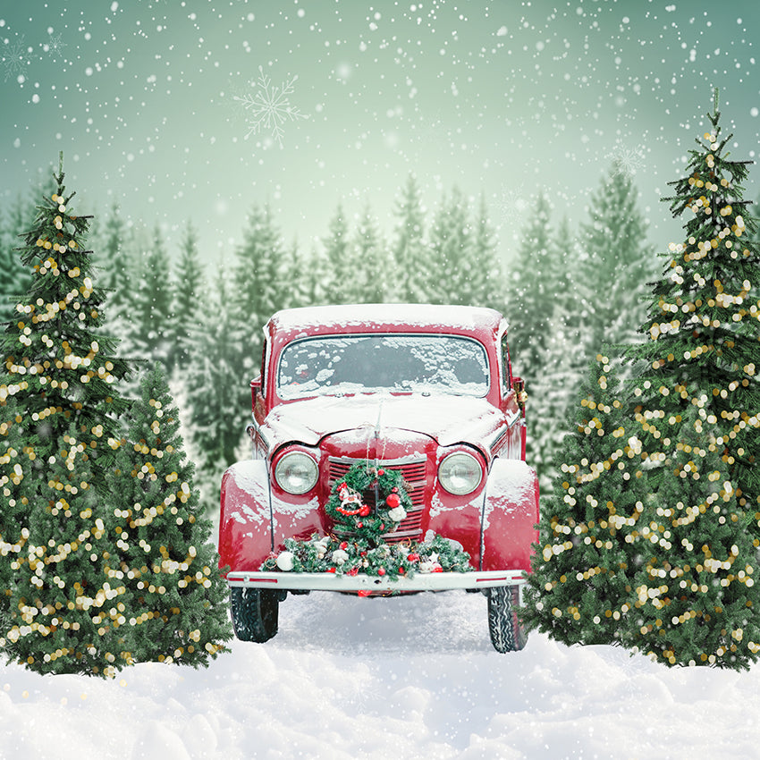 Christmas Red Car Winter Photoshoot Backdrop