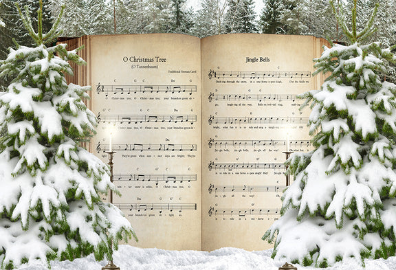 Christmas Song Backdrop Xmas Tree Snow Holiday Background D869 – Dbackdrop