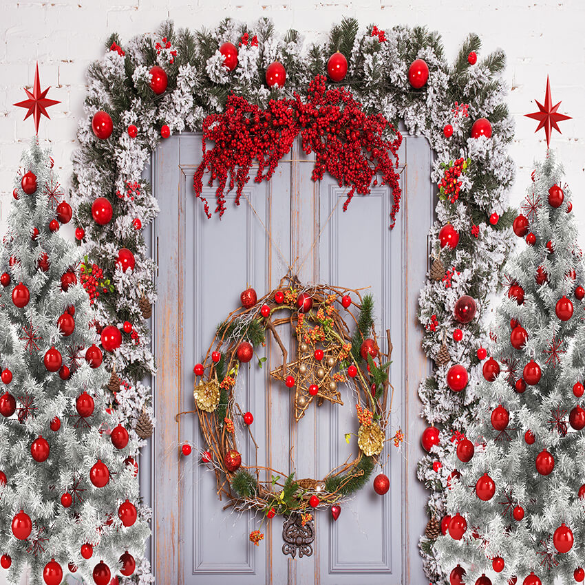 Christmas Wooden Fir Branches Wreath Backdrop D901