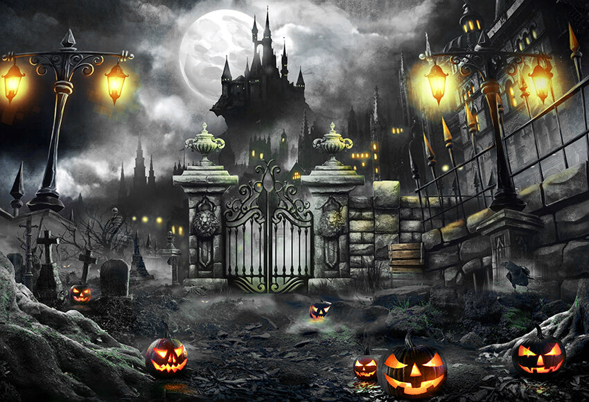 Halloween Night Gate Castle Photography Backdrop