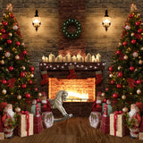 Christmas Gifts Fireplace Xmas Tree Photo Backdrop D920