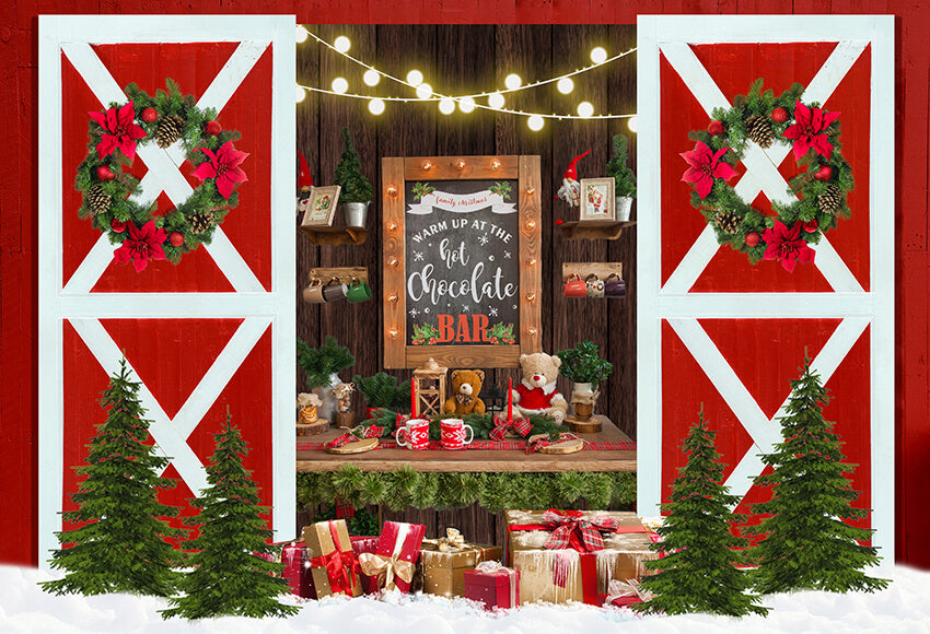 Fir Tree Wreath Christmas Hot Chocolate Backdrop