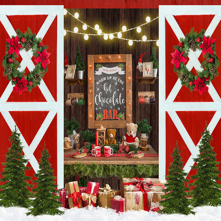 Fir Tree Wreath Christmas Hot Chocolate Backdrop D932