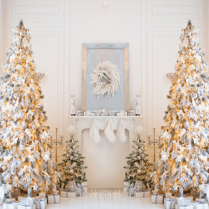 Decorated House Christmas Tree Gifts Backdrop D939