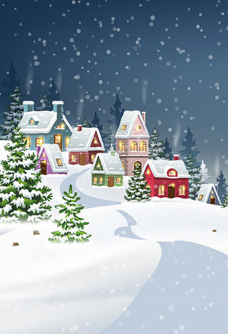 Snowy Winter Little Houses Christmas Backdrop D956 – Dbackdrop