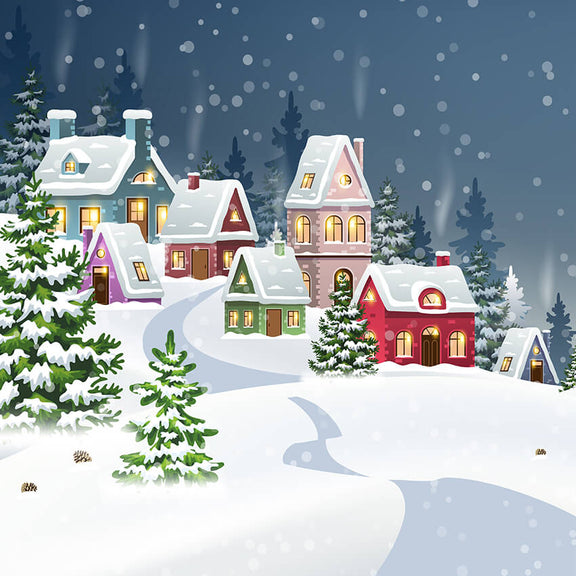 Snowy Winter Little Houses Christmas Backdrop D956 – Dbackdrop