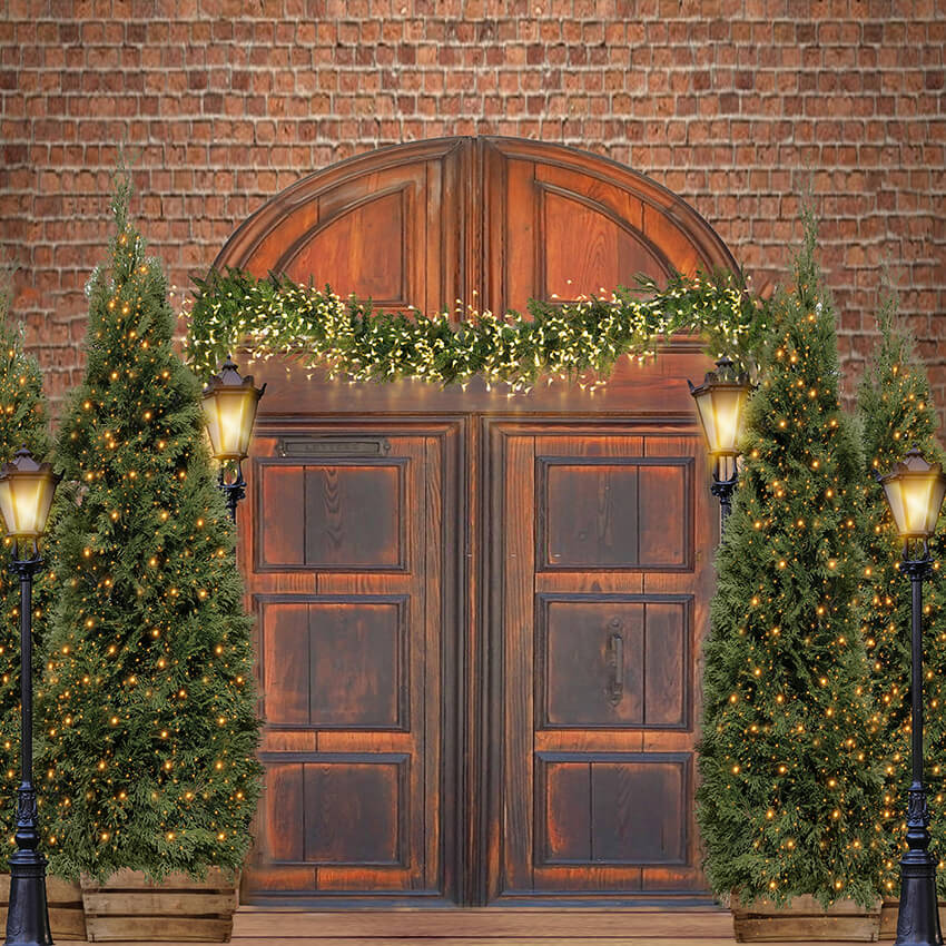 Vintage Door Christmas Tree Backdrop D961