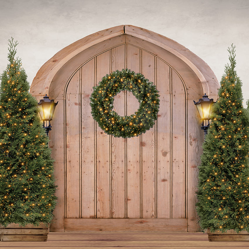 Vintage Door Christmas Tree Backdrop D969