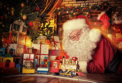Santa Claus Toy Train Christmas Backdrop D987 – Dbackdrop