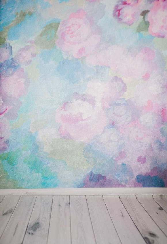 Floral Watercolor Wood Floor Photo Studio Backdrop F-2893