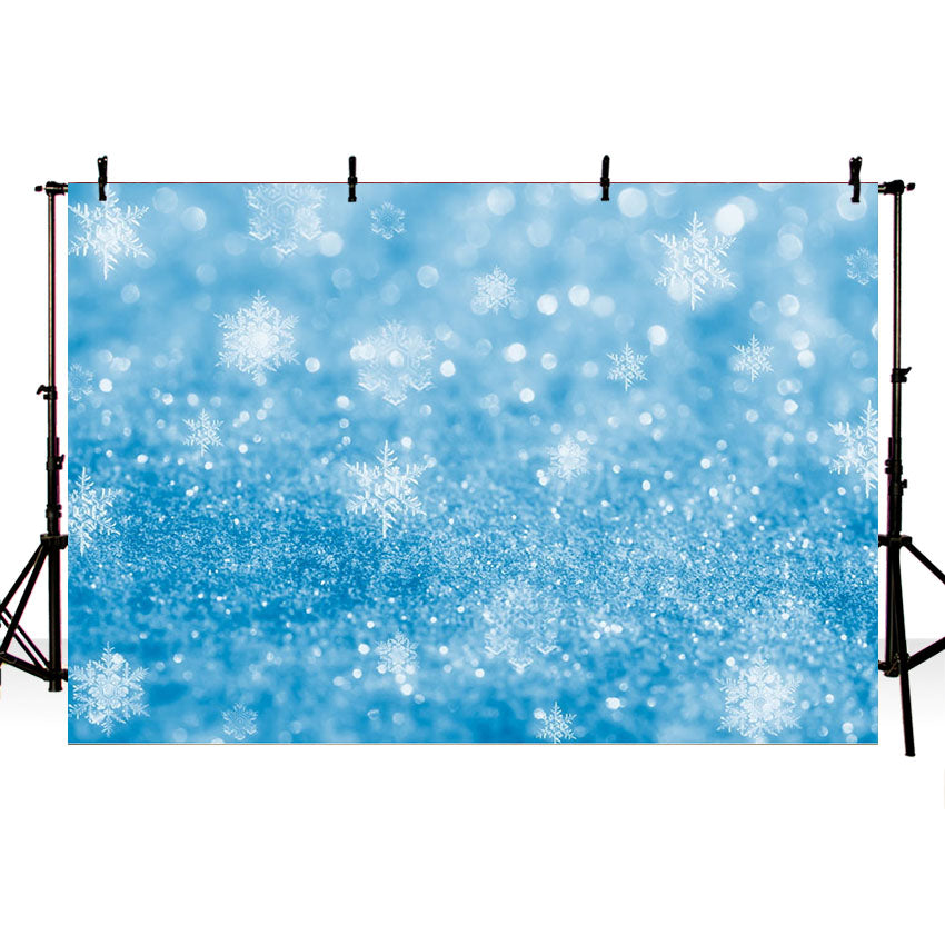 Blue Backdrop Snowflakes Background Bokeh Backdrop for Photography G-1031