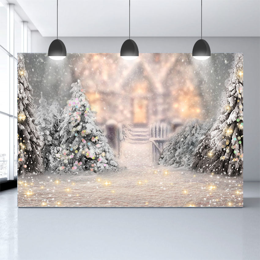 Winter Snow Christmas Tree Bokeh Photo Studio Backdrop  G-1194