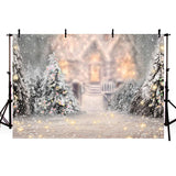 Winter Snow Christmas Tree Bokeh Photo Studio Backdrop  G-1194