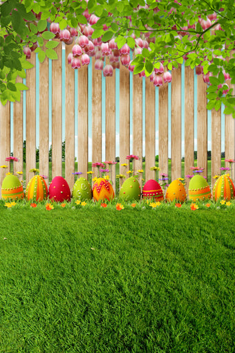 Happy Easter Spring Flowers Green Grass Photo Studio Backdrop GE-039