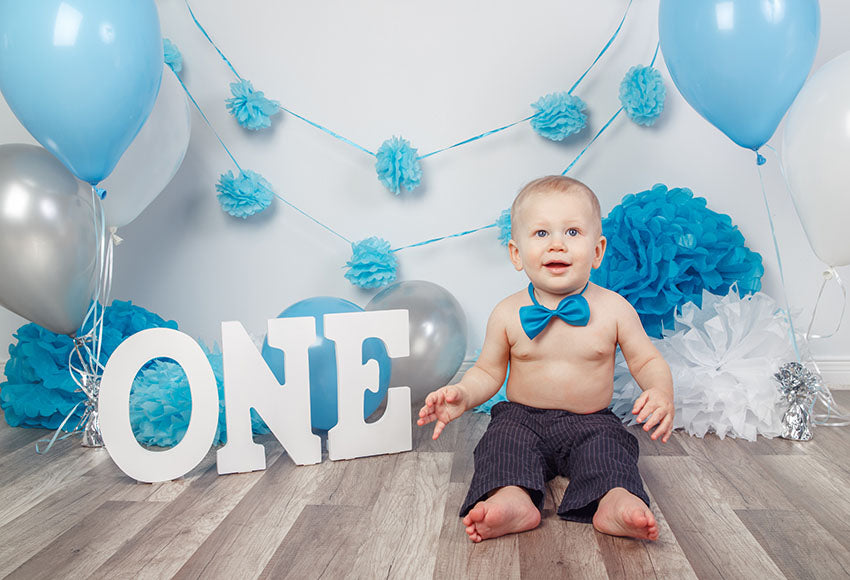 Flower Wall Ballons Blue Background Backdrop for Baby Boy Photography GX-1036