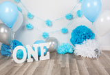 Flower Wall Ballons Blue Background Backdrop for Baby Boy Photography GX-1036