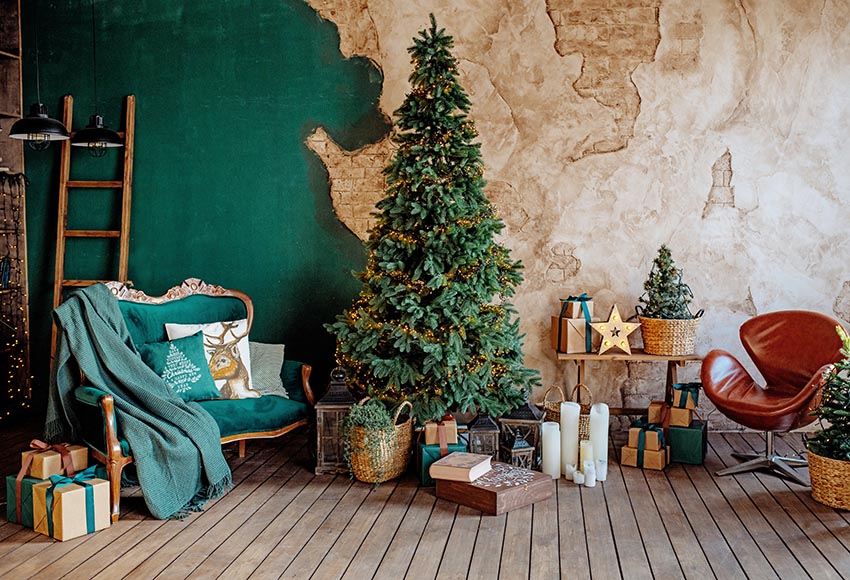 Artistic Christmas Tree Interior Room Decoration Emerald Backdrop GX-1098