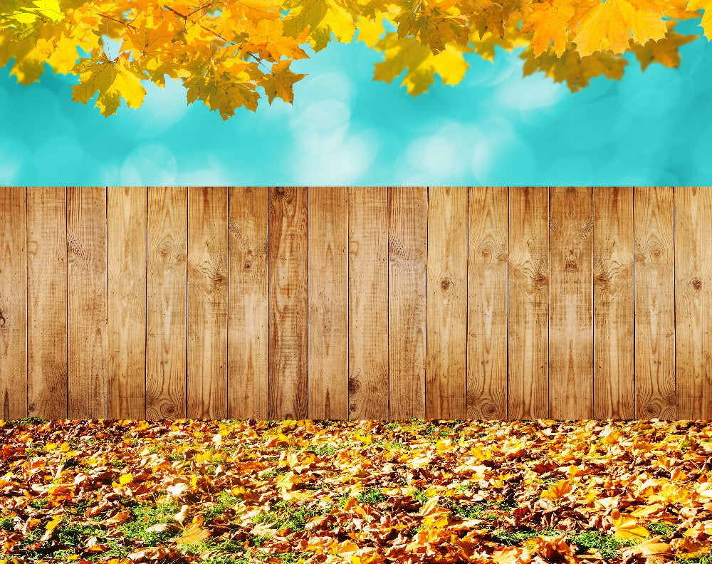 Autumn Backdrop Yellow Leaves Wood Floor Background DBD-19352