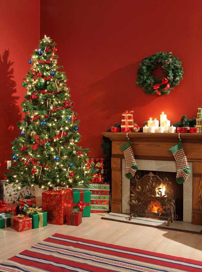 Christmas Tree Garland Wall Fireplace Backdrop KAT-106 – Dbackdrop