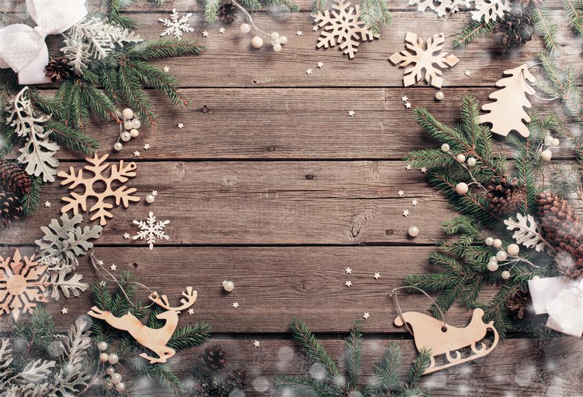 Wood Christmas Decorations Photography Backdrop KAT-183