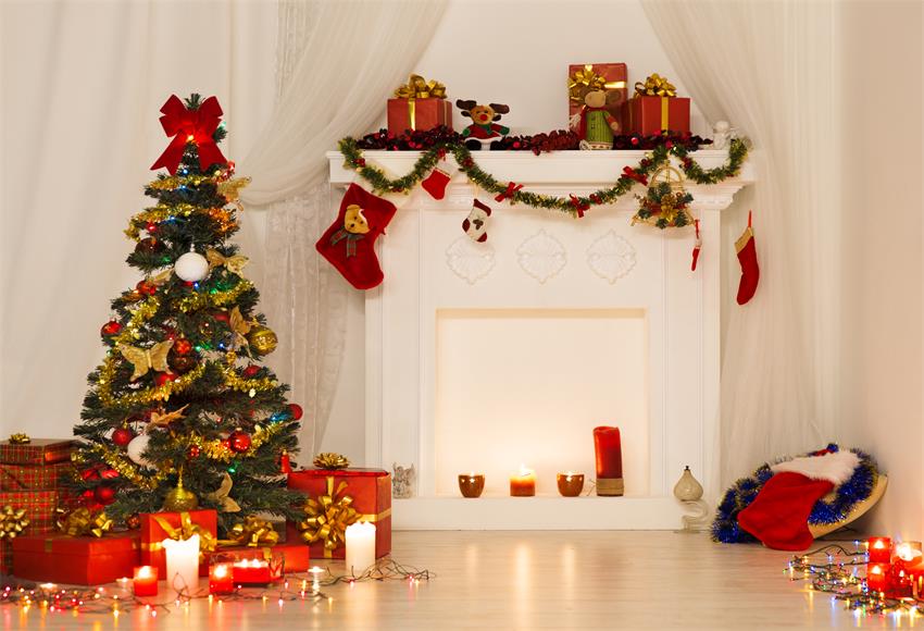 Backdrop Christmas Tree Fireplace Backdrop for Decorations