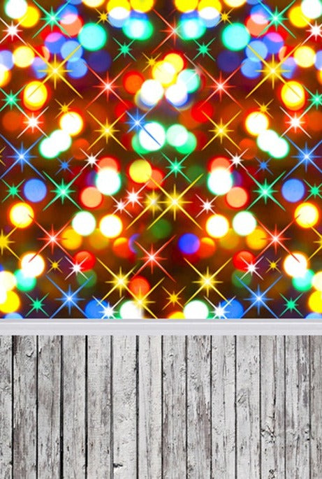 Christmas Lights Gray Wood Wall Photography Backdrops