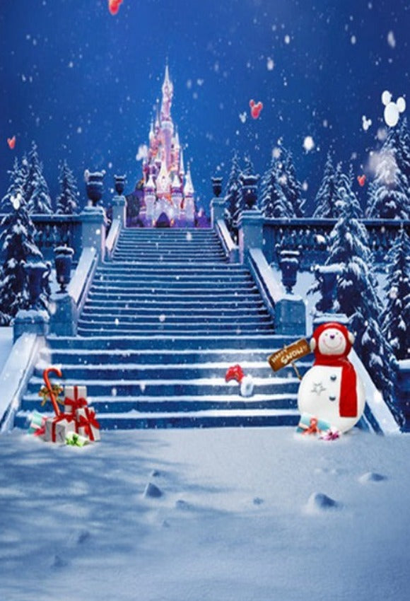 Christmas Backdrop Night Castle Snowman Background