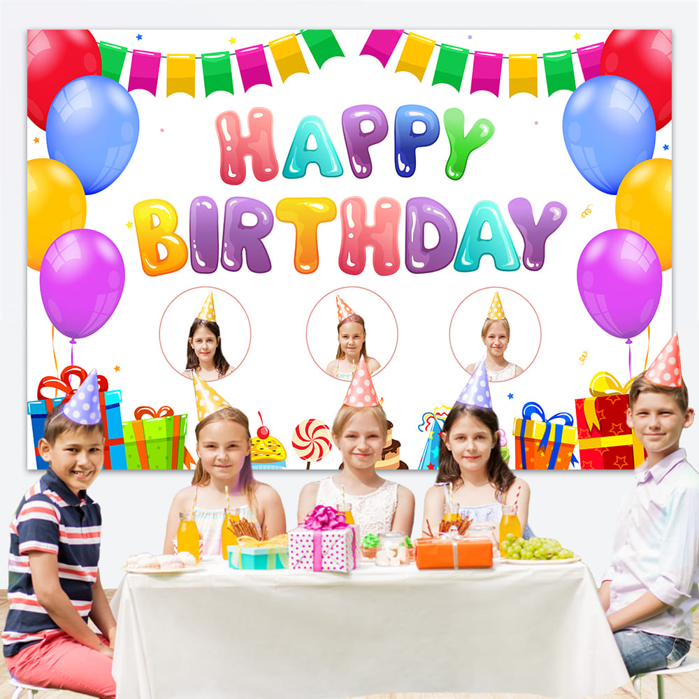 Colorful Balloons Custom Birthday Backdrop Banner M-04