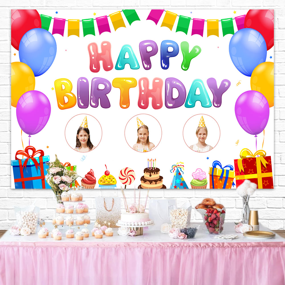 Colorful Balloons Custom Birthday Backdrop Banner M-04